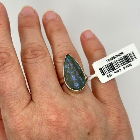 Blue Roman Glass Teardrop Ring Size 6 Pear Shape Statement Ring Sterling Silver - Picture 10 of 14